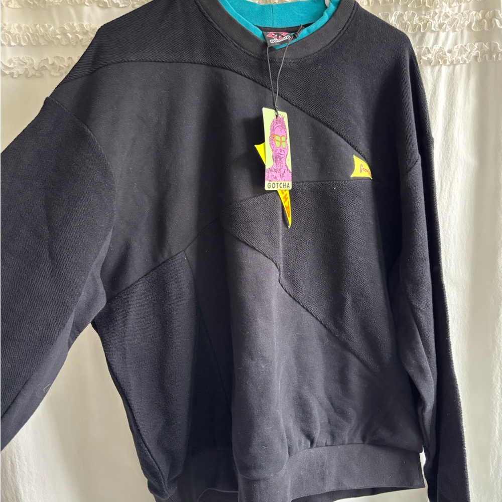 Black Crewneck Sweater with Geometric Design